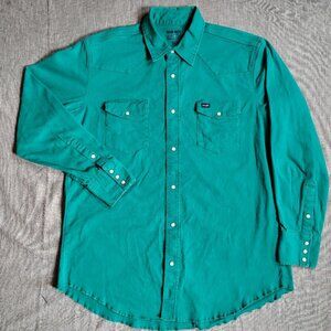Wrangler Brushpopper Shirt Size XLT Turquoise Solid Pearl Snap Western Yoke